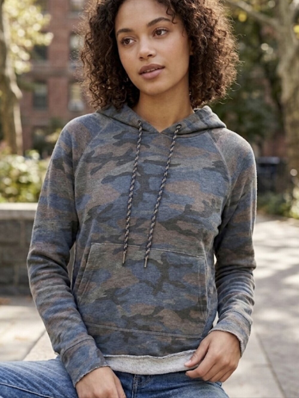 Anthropologie Sundry Pink/Blue Camo Hoodie Size 1